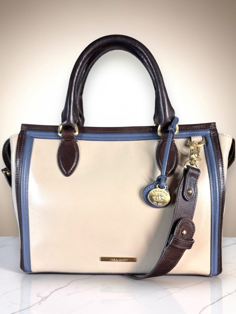 Brahmin Schooner Sand Westport Rare Smooth Italian Leather Satchel Bag